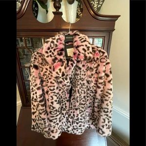 Pink faux fur coat